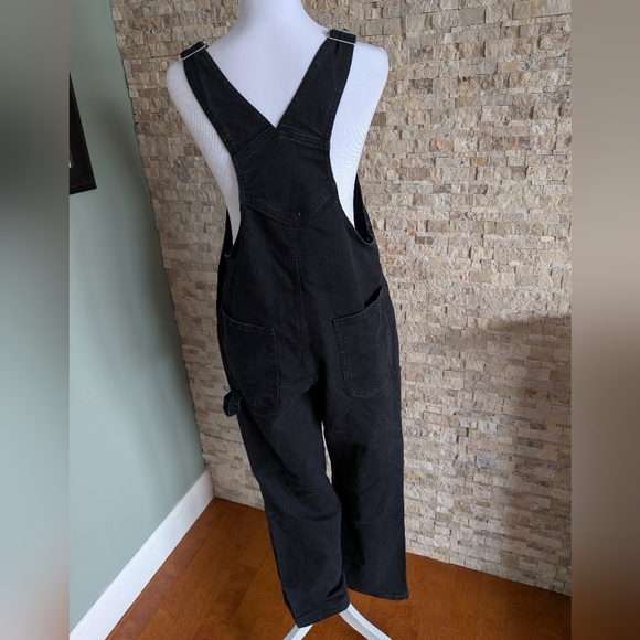 Black Distressed Denim Floral Patch Overalls Indie Boho Chic Cottage core Large - Picture 2 of 15